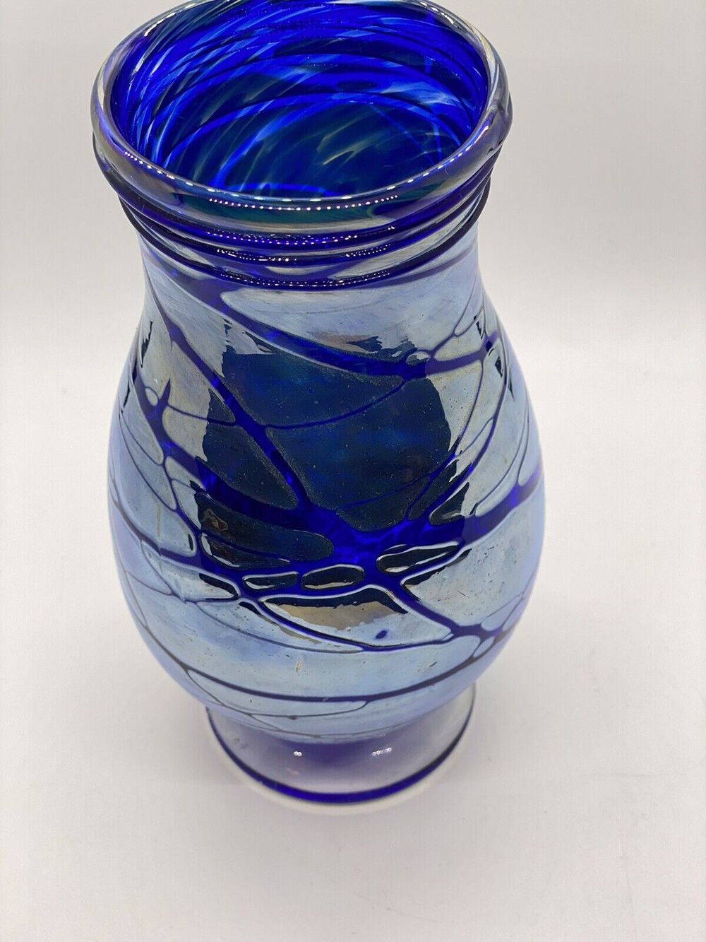 Todd S Abell Unique Blue Studio Art Glass Vase. Fantastic Design. Signed. 2012